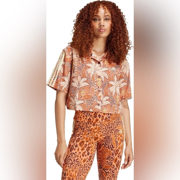 adidas Tops - Adidas x FarmRio Orange Button Down Crop Shirt NEW